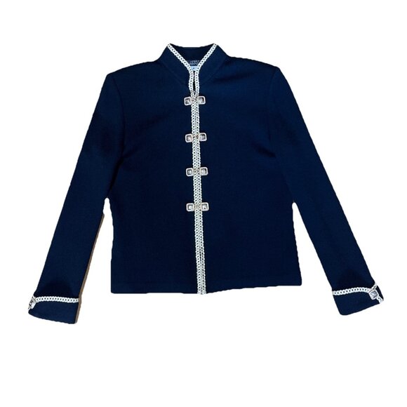 St. John Collection by Marie Gray Santana Black Knit Gold Trim Jacket Size 4 Zip - Picture 1 of 7